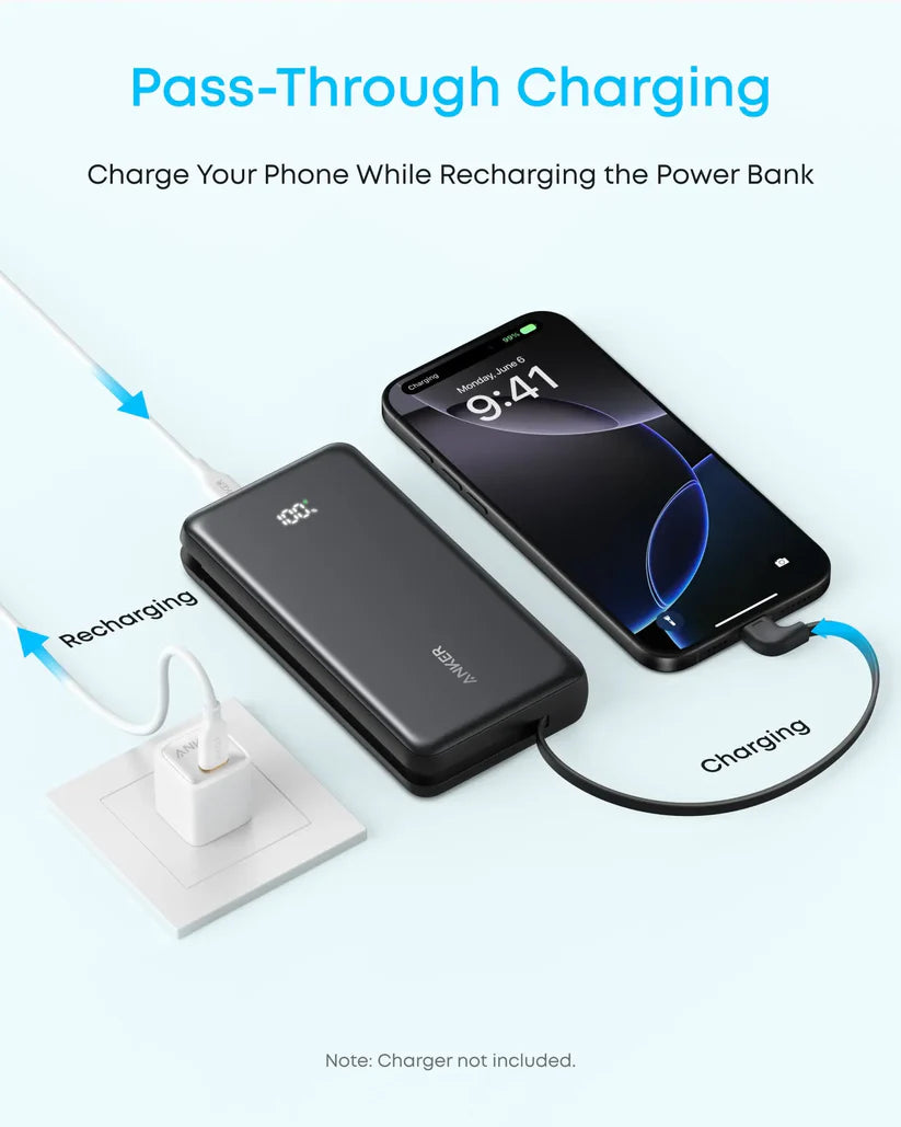 Anker Zolo Power Bank 20000mAh 22.5W With Built-In USB-C Cable - Black
