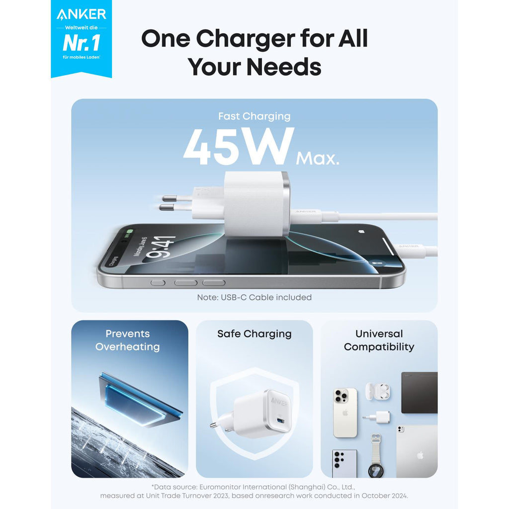Anker 1 Port Nano PD Wall Charger 45W - White