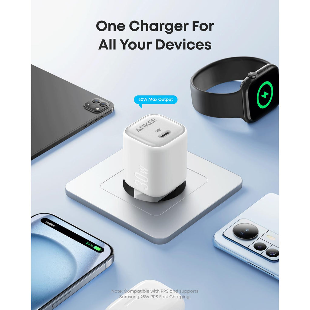 Anker Zolo 30W Compact USB C GaN Charger - White