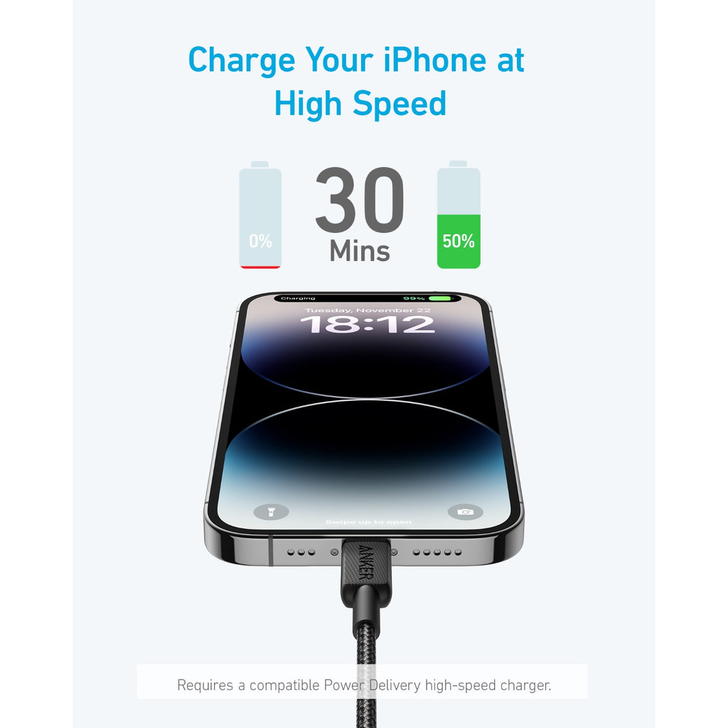 Anker 322 PowerLine USB C to MFI 0.9M 60W Cable - Black