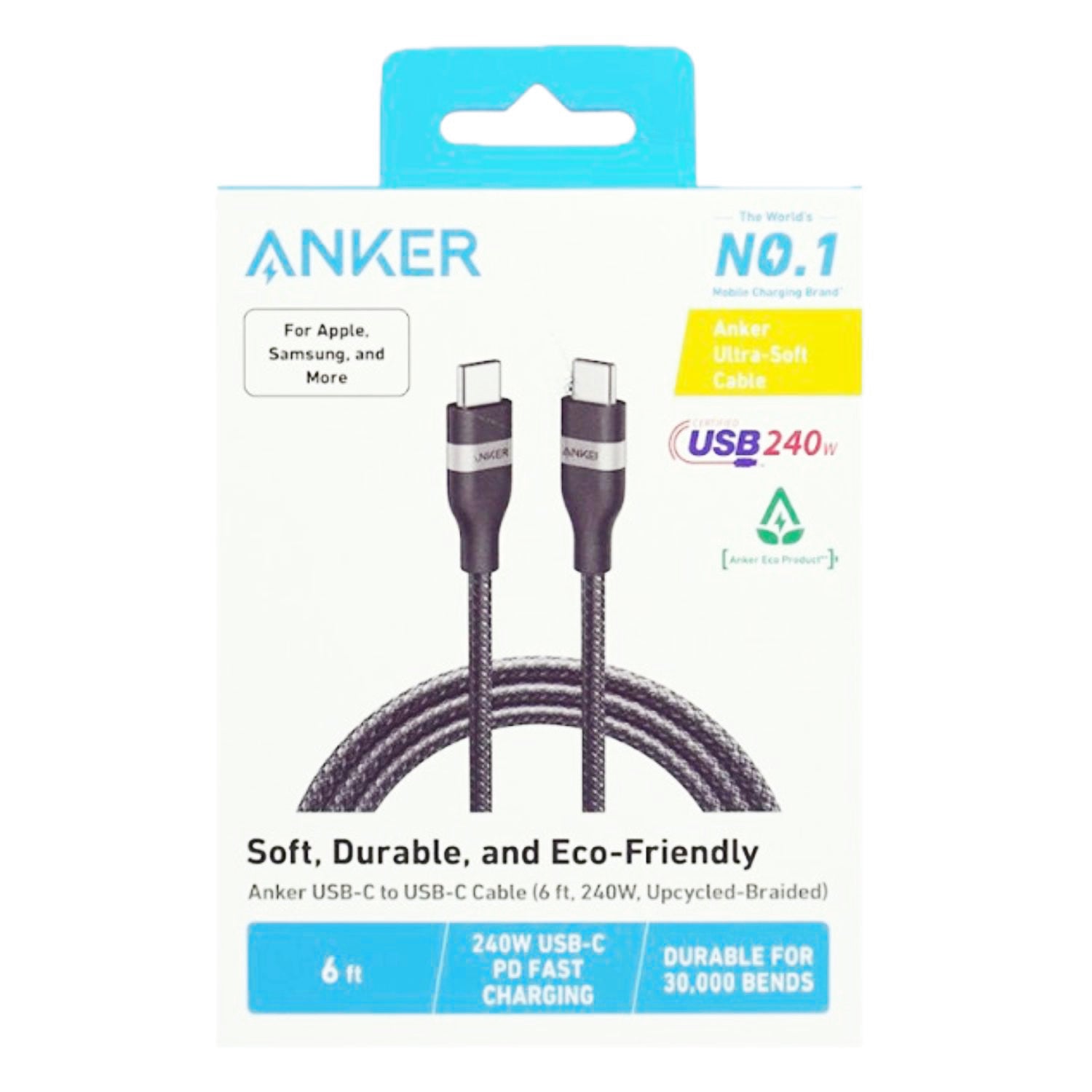 Anker USB C-USB C 1.8 Metre Fast Charging 240W Braided Cable - Black