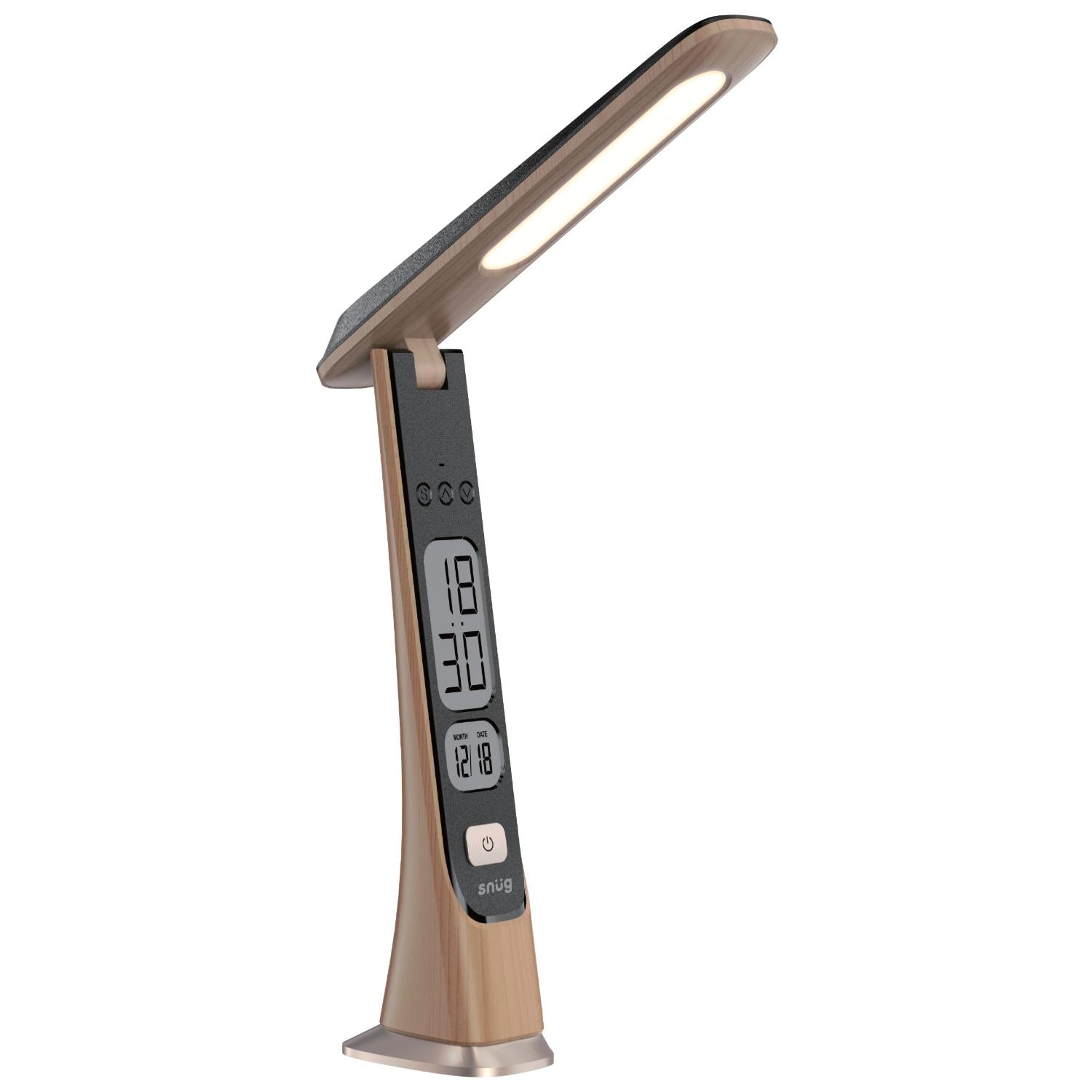 LED Desk Lamp With Clock - Wood