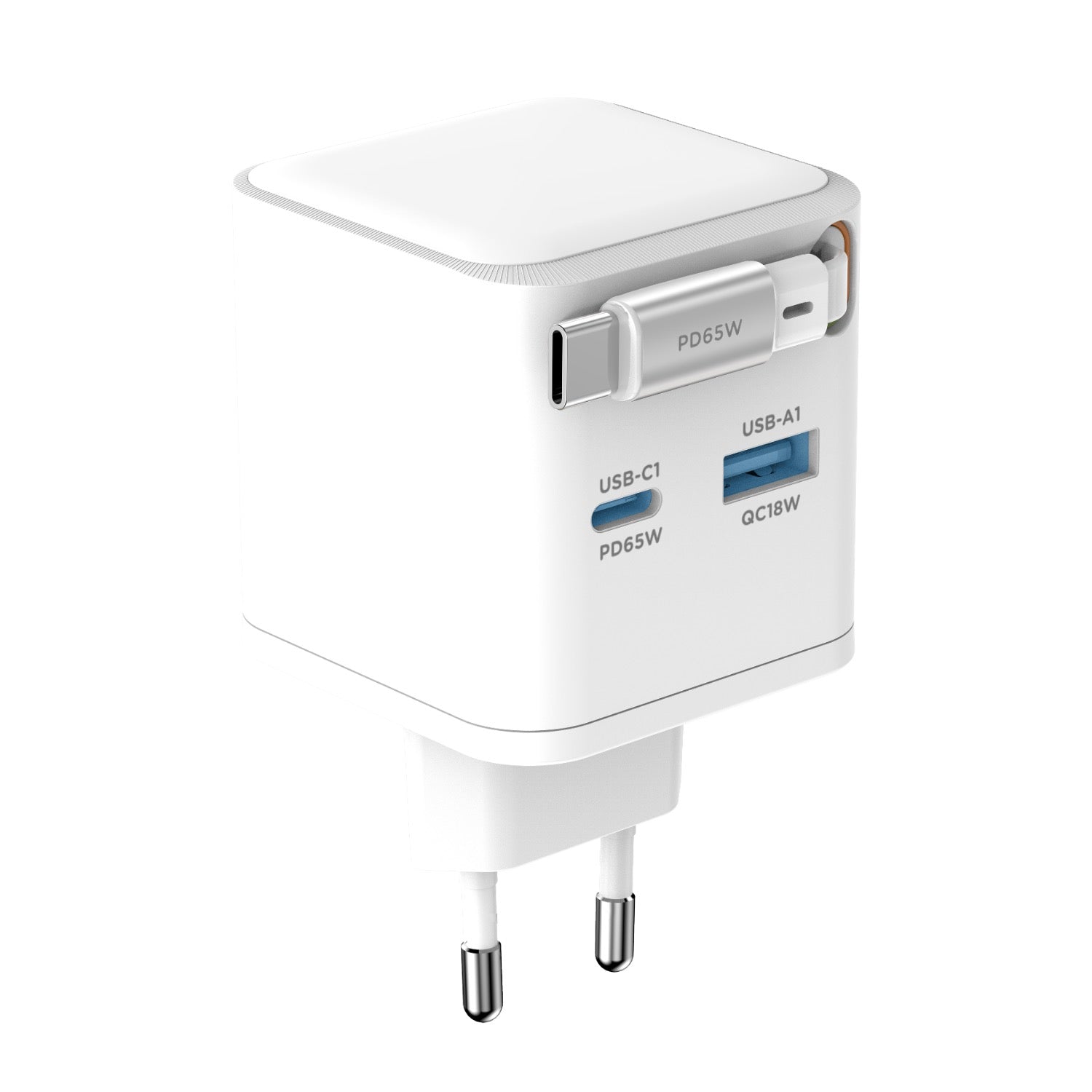 2 Port PD Wall Charger Built-In Cable - 65W White